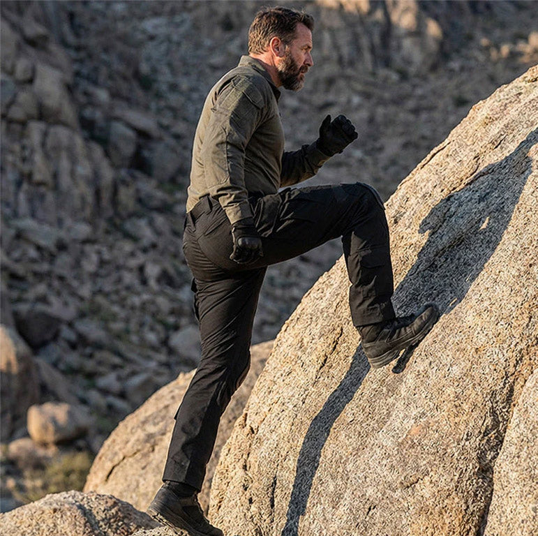Durable water-resistant tactical pants outdoors